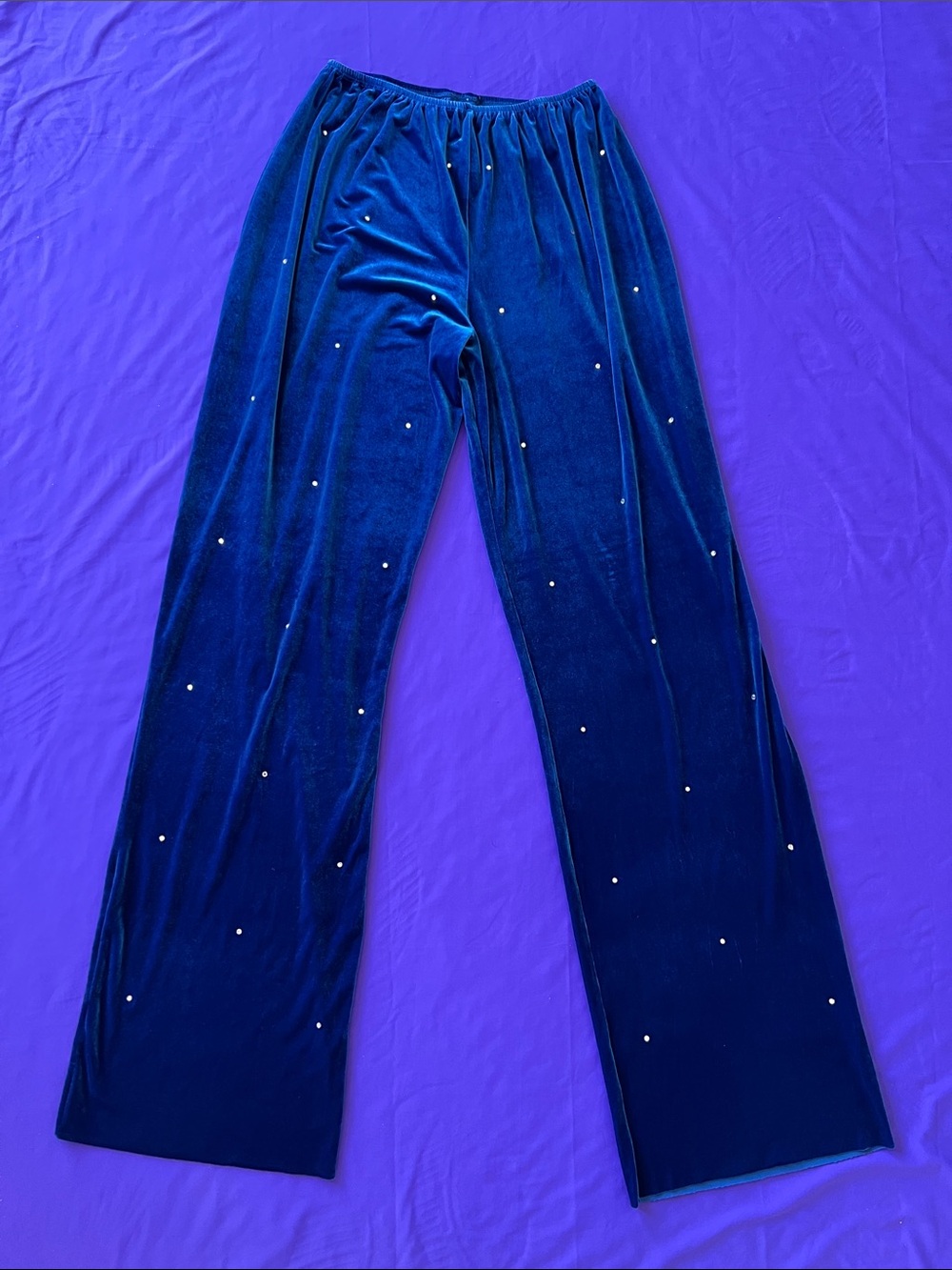 Jazzy Blue Stretch Velvet Bejeweled Dance Pants XL NWOT